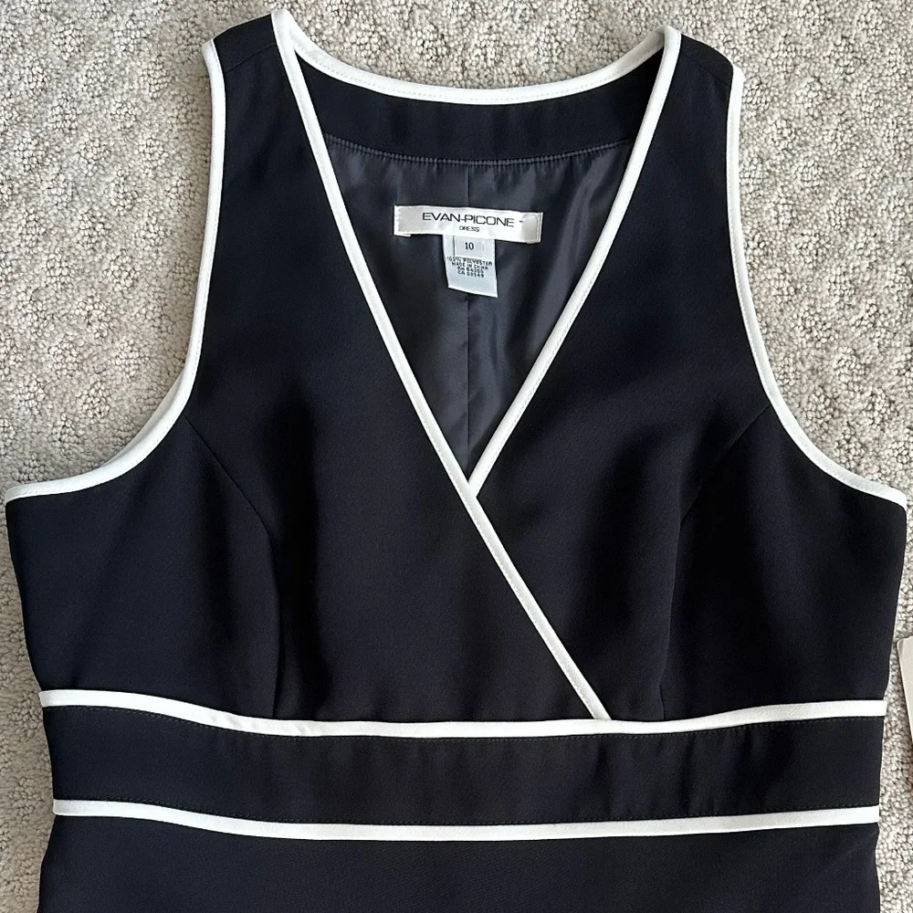 Evan-Picone Al Fresco Midi Dress Black/Ivory Size 10 NWT Classic Neutral Office - Picture 2 of 15